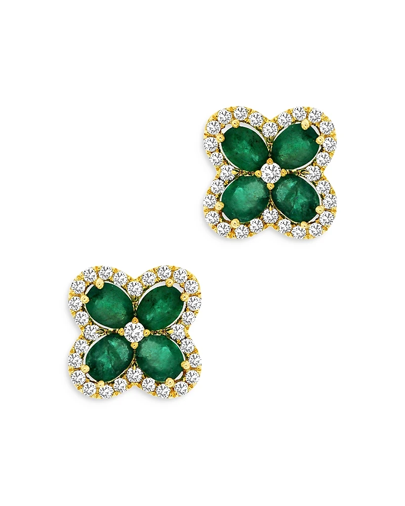 Bloomingdale's Fine Collection Emerald & Diamond Clover Stud Earrings