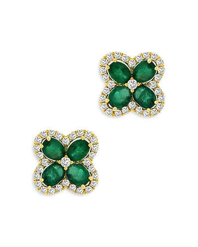 Bloomingdale's Fine Collection Emerald & Diamond Clover Stud Earrings