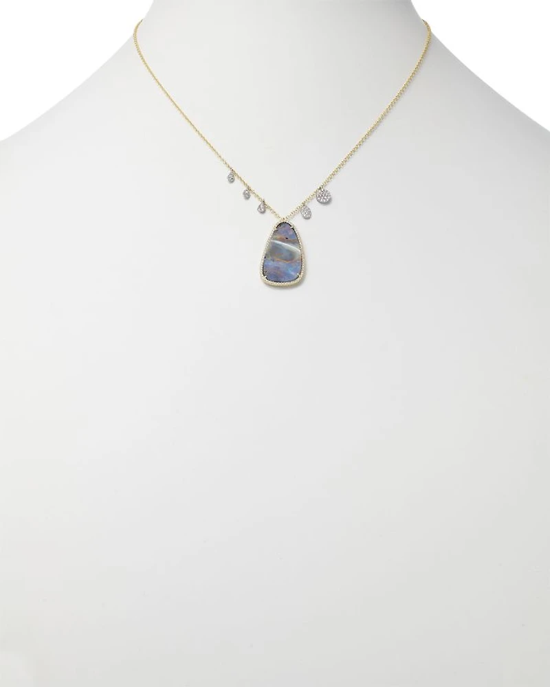 14K Yellow Gold Opal & Diamond Pendant Necklace, 18"