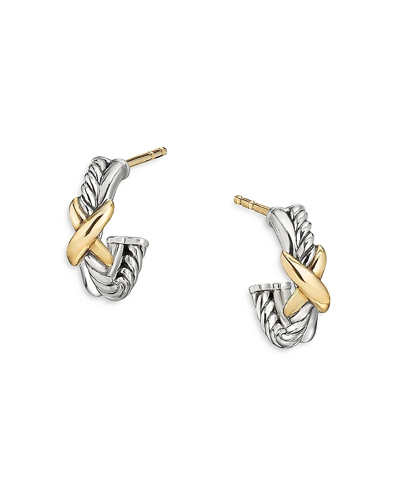 David Yurman Sterling Silver & 18K Yellow Gold Petite X Mini Hoop Earrings