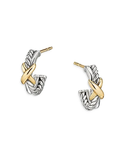 David Yurman Sterling Silver & 18K Yellow Gold Petite X Mini Hoop Earrings