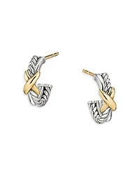 David Yurman Sterling Silver & 18K Yellow Gold Petite X Mini Hoop Earrings