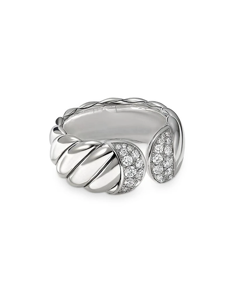 Sterling Silver Sculpted Cable Ring with Pavé Diamonds