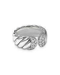 Sterling Silver Sculpted Cable Ring with Pavé Diamonds
