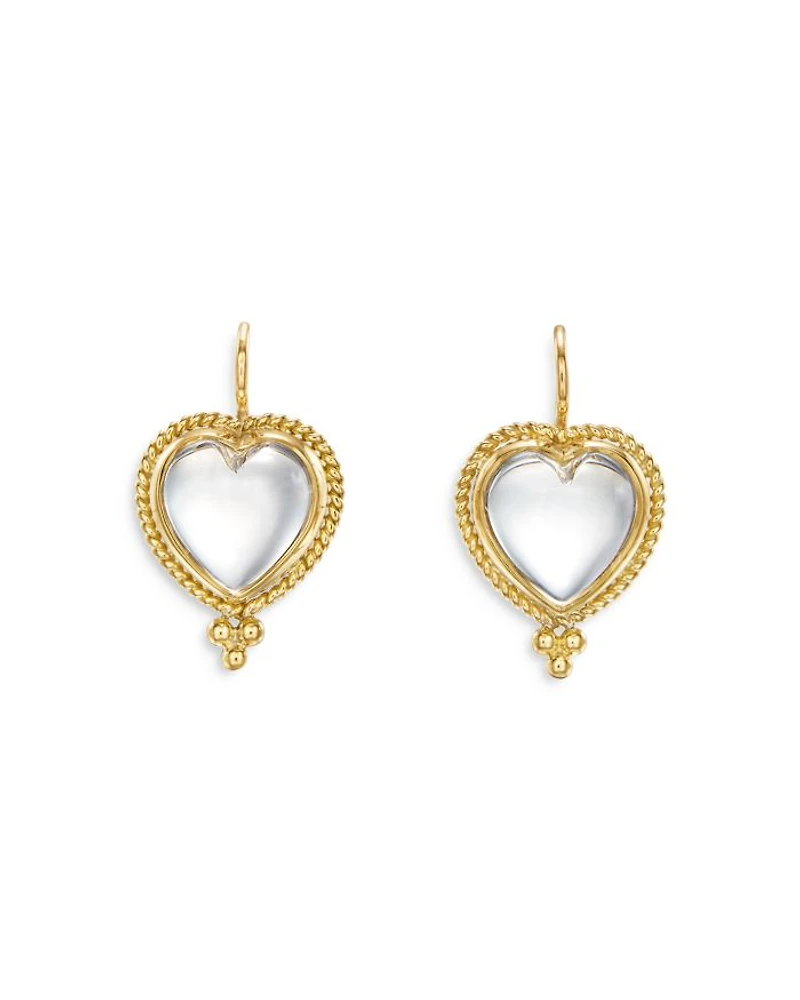 18K Yellow Gold Rock Crystal Heart Earrings