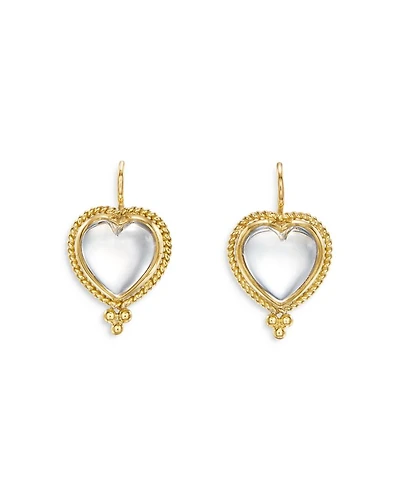 18K Yellow Gold Rock Crystal Heart Earrings