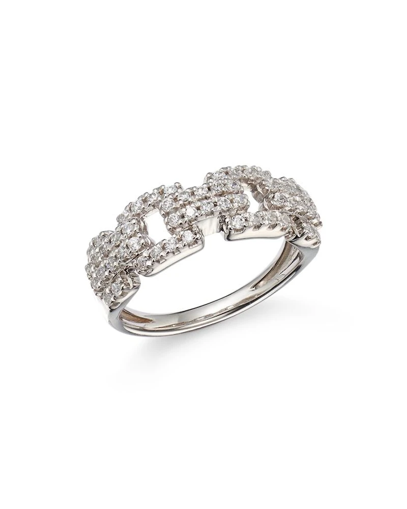Diamond Pave Square Link Statement Ring in 14K White Gold, 0.5 tcw