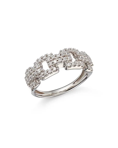 Diamond Pave Square Link Statement Ring in 14K White Gold, 0.5 tcw