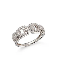 Diamond Pave Square Link Statement Ring in 14K White Gold, 0.5 tcw