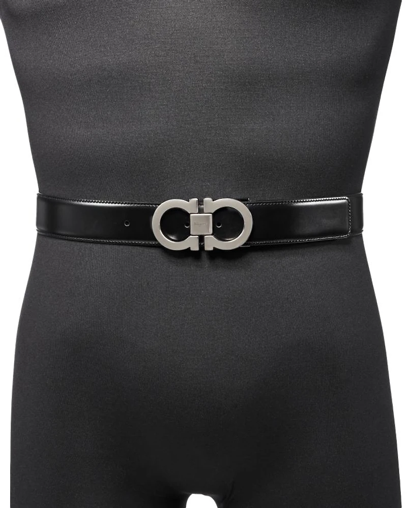 Men's Double Gancini Buckle Reversible Leather Belt
