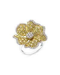 Yellow & White Diamond Flower Ring in 14K White & Yellow Gold, 2.95 tcw