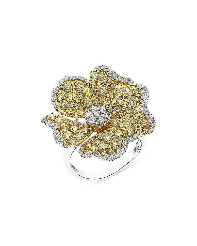 Bloomingdale's Fine Collection Yellow & White Diamond Flower Ring