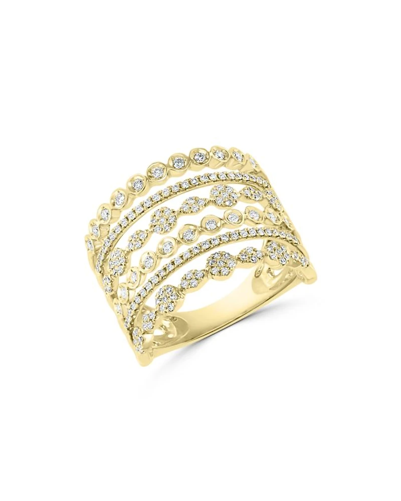 Diamond Multirow Openwork Statement Ring in 14K Yellow Gold, 0.55 tcw