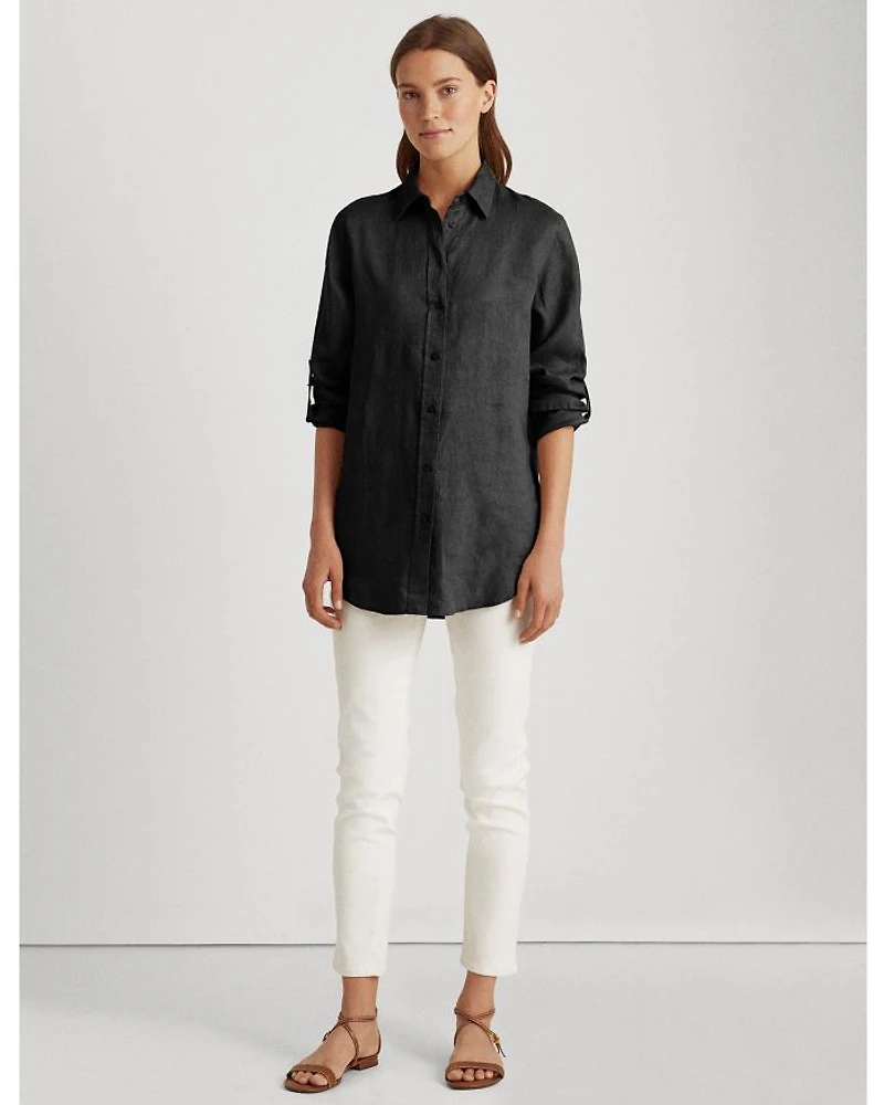 Linen Long Sleeve Collared Button Down Shirt, Regular & Petite
