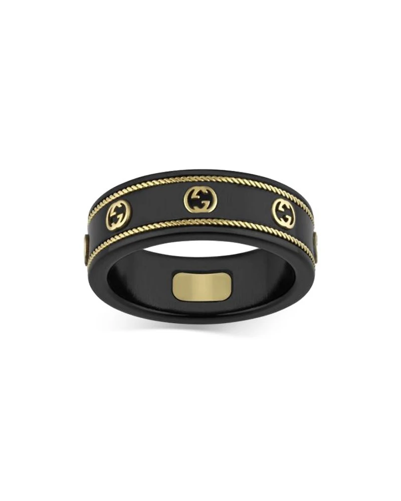 18K Yellow Gold & Corindum Icon Logo Band
