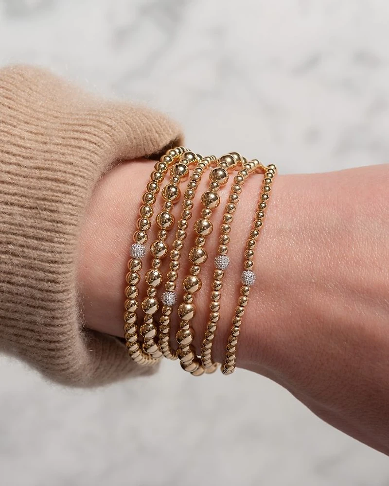 14K Yellow Gold Diamond Accent Bead Bracelet
