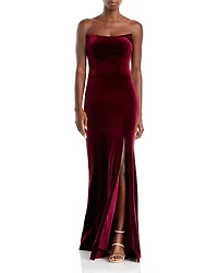 Aqua Strapless Velvet Gown - Exclusive