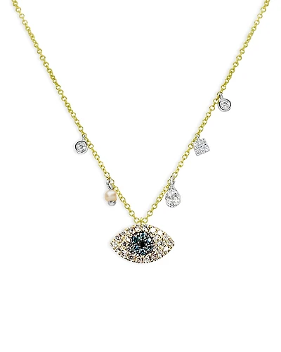 Meira T 14K White & Yellow Gold Multicolor Diamond & Seed Cultured Pearl Evil Eye Pendant Necklace, 18