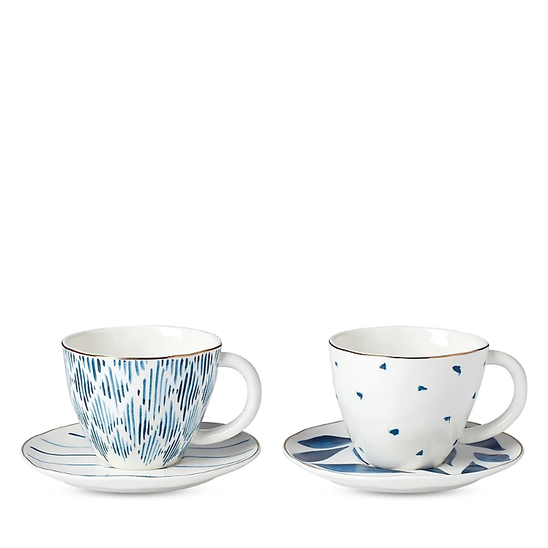 Lenox Blue Bay 4 Piece Teacup & Saucer Set