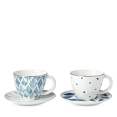 Lenox Blue Bay 4 Piece Teacup & Saucer Set
