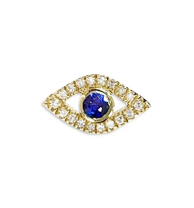 14K Yellow Gold Blue Sapphire & Diamond Evil Eye Single Stud Earring