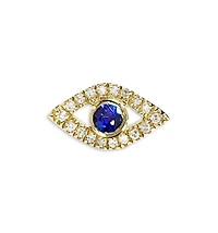 14K Yellow Gold Blue Sapphire & Diamond Evil Eye Single Stud Earring