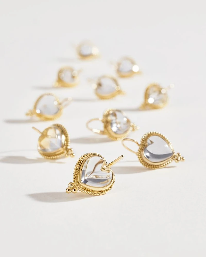 18K Yellow Gold Rock Crystal Heart Earrings