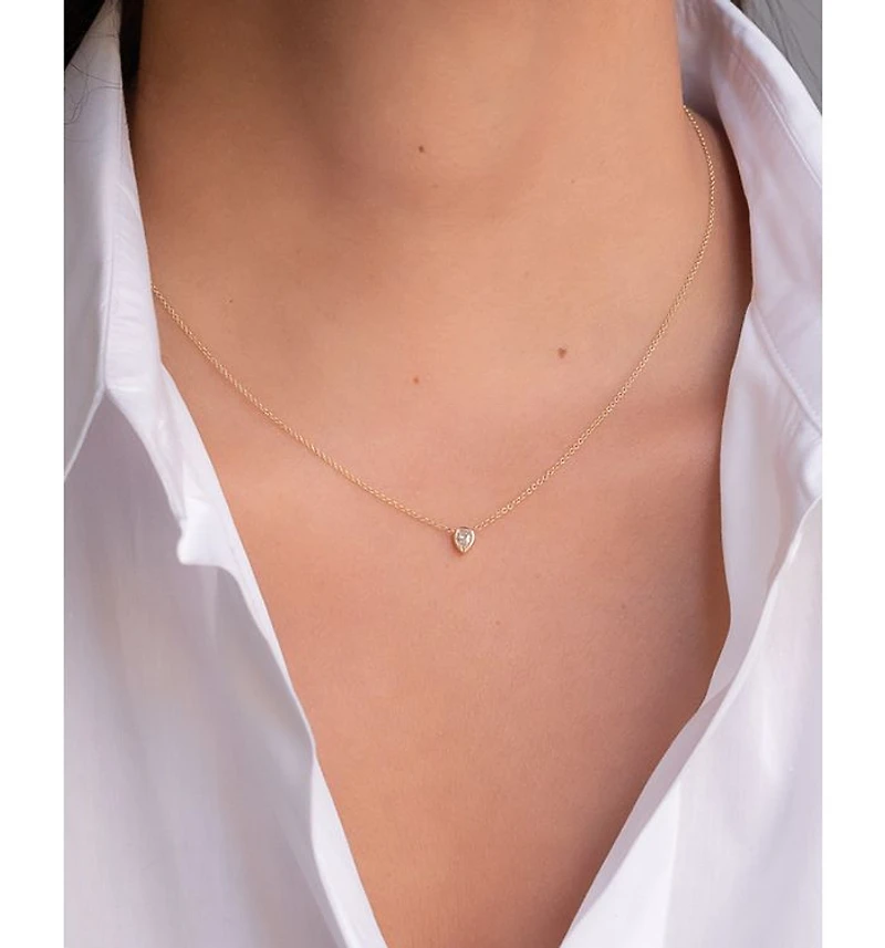 14K Yellow Gold Pear Diamond Bezel Pendant Necklace, 16-18"