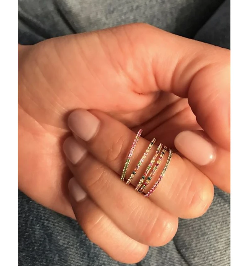 14K Yellow Gold Rainbow Gemstone & Diamond Eternity Ring