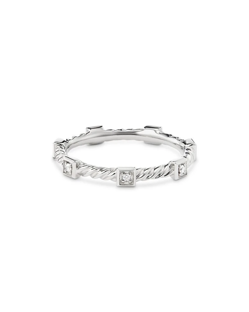 18K White Gold Cable Collectibles Diamond Stack Rings