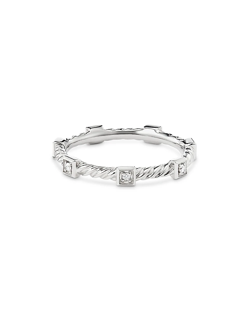 David Yurman 18K White Gold Cable Collectibles Diamond Stack Ring