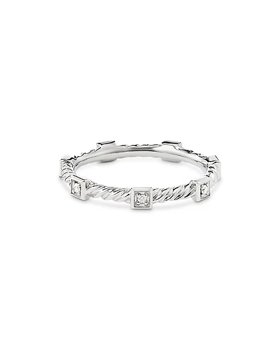 David Yurman 18K White Gold Cable Collectibles Diamond Stack Ring