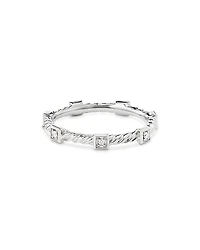 David Yurman 18K White Gold Cable Collectibles Diamond Stack Ring