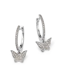 Meira T 14K White Gold Diamond Butterfly Dangle Hoop Earrings