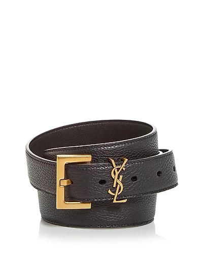 Saint Laurent Men's Logo Slim Leather Belt