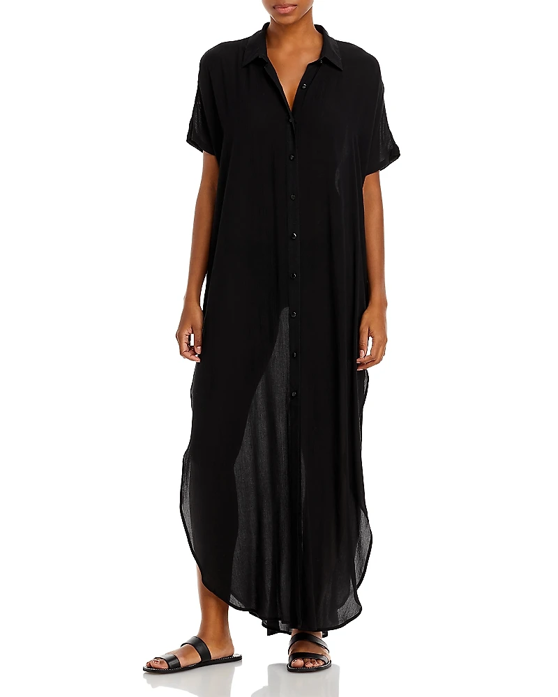 Aqua Swim Button Front Maxi Cover-Up - Exclusive