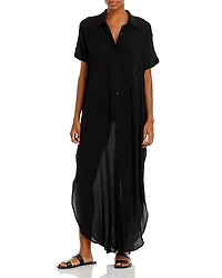 Aqua Swim Button Front Maxi Cover-Up - Exclusive