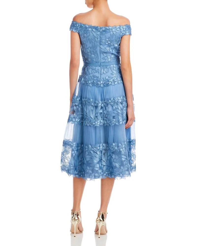 Adriane Floral Embroidered Tea-Length Dress