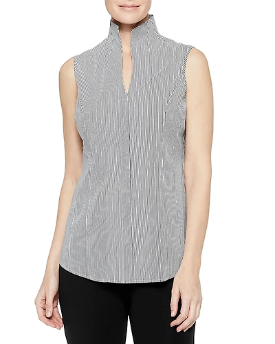 Misook Striped Mandarin Collar Top