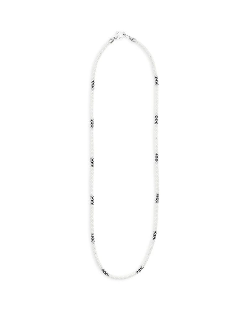 Sterling Silver White Ceramic Bead Collar Necklace, 16"