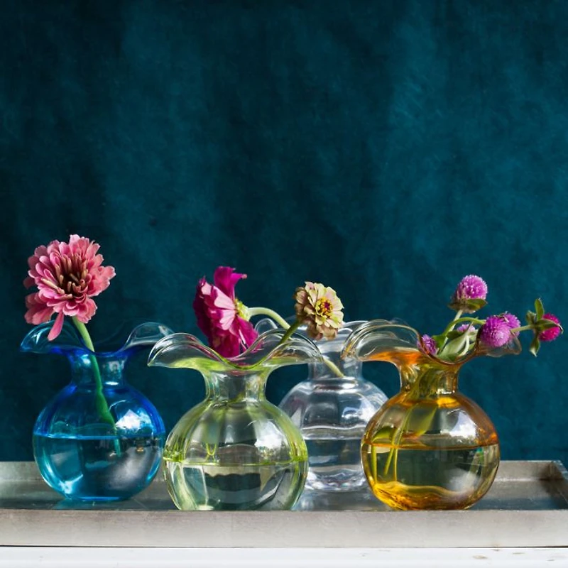 Hibiscus Glass Bud Vase, Aqua