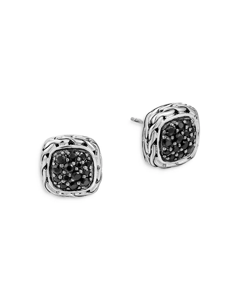 Small Square Stud Earrings with Black Sapphire