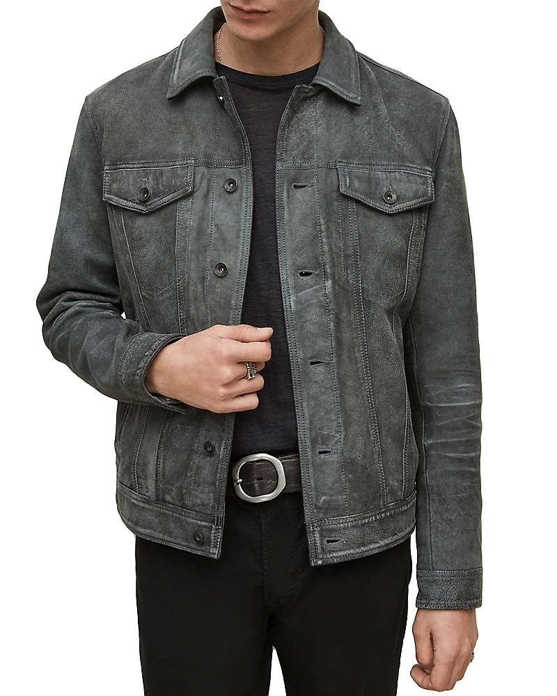 John Varvatos Andrew Slim Fit Leather Trucker Jacket