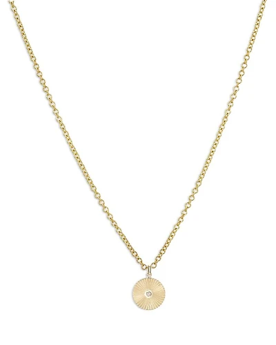 14K Yellow Gold Diamond Pleated Disc Pendant Necklace, 16-18"