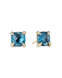David Yurman 18K Yellow Gold Chatelaine Blue Topaz & Diamond Stud Earrings