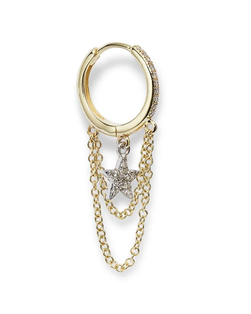 14K Yellow and White Gold Pavé Diamond Star Hoop Earrings
