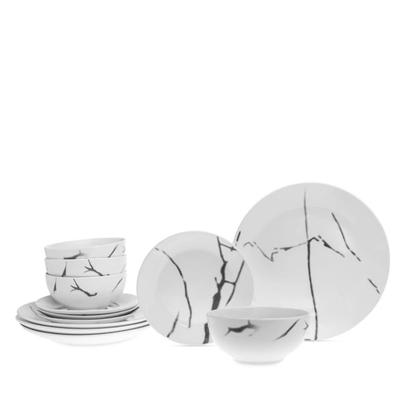 Boulon Black 12 Piece Porcelain Dinnerware Set