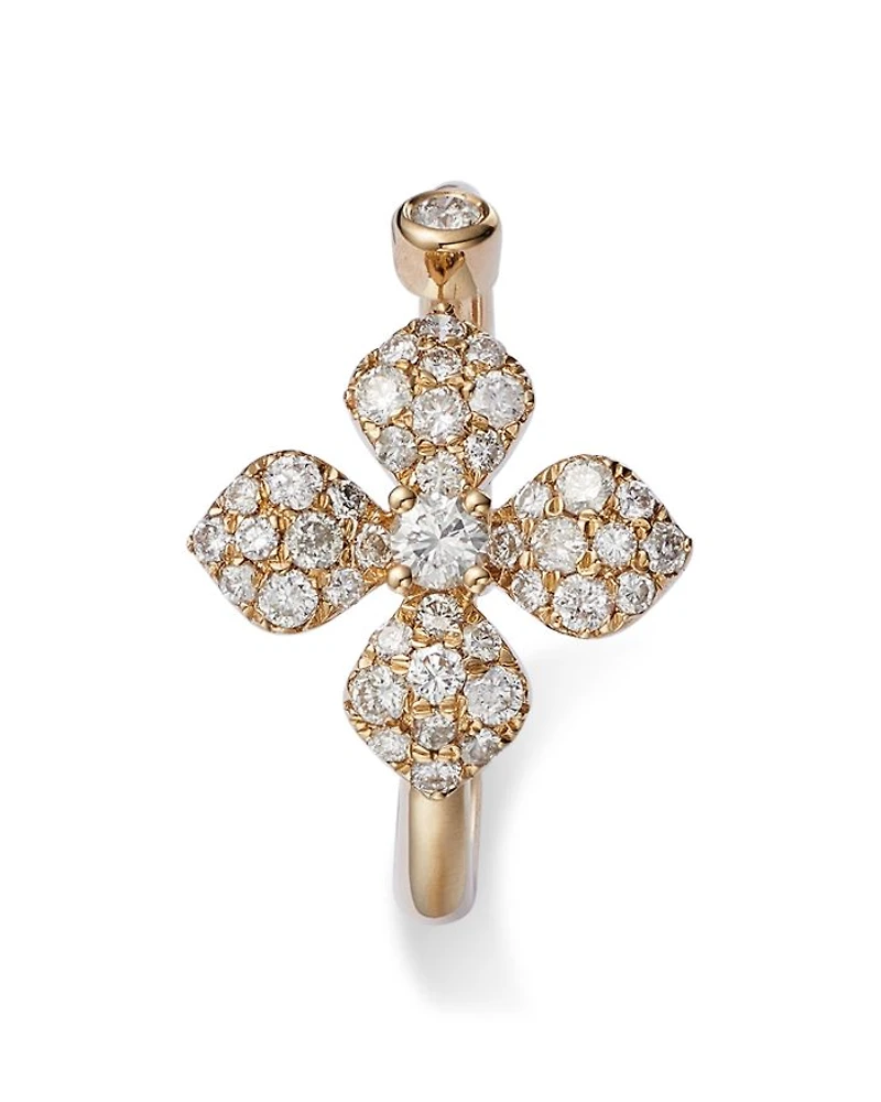 Diamond Pavé Flower Cuff Ring in 14K Yellow Gold, 0.50 tcw