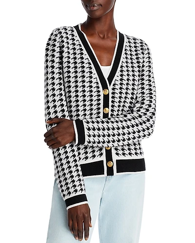 C by Bloomingdale's Cashmere Houndstooth Contrast Trim Cardigan - Exclusive