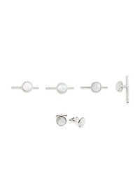 David Donahue Sterling Silver & Mother Of Pearl Beveled Stud & Cufflink Set